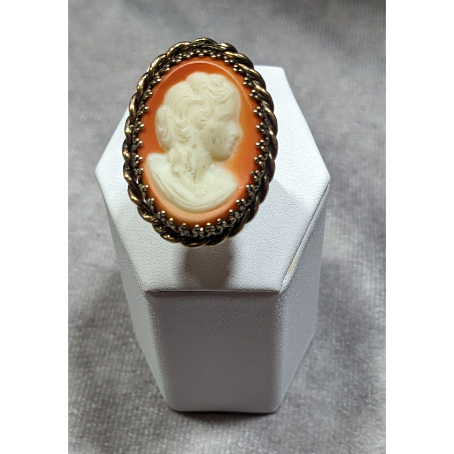 Vintage Cameo Ring Victorian Style Gold Tone Adjustable 7.5