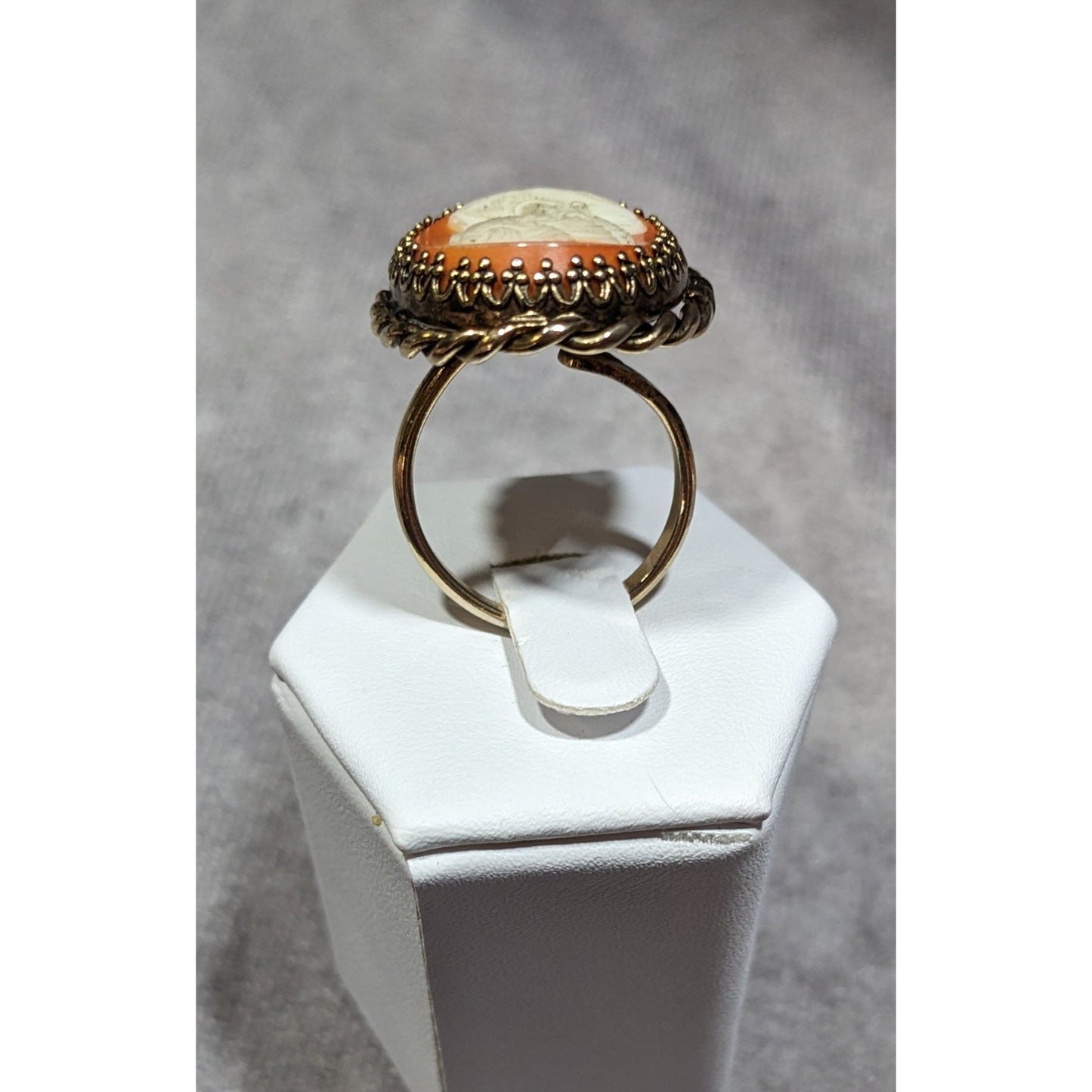 Vintage Cameo Ring Victorian Style Gold Tone Adjustable 7.5