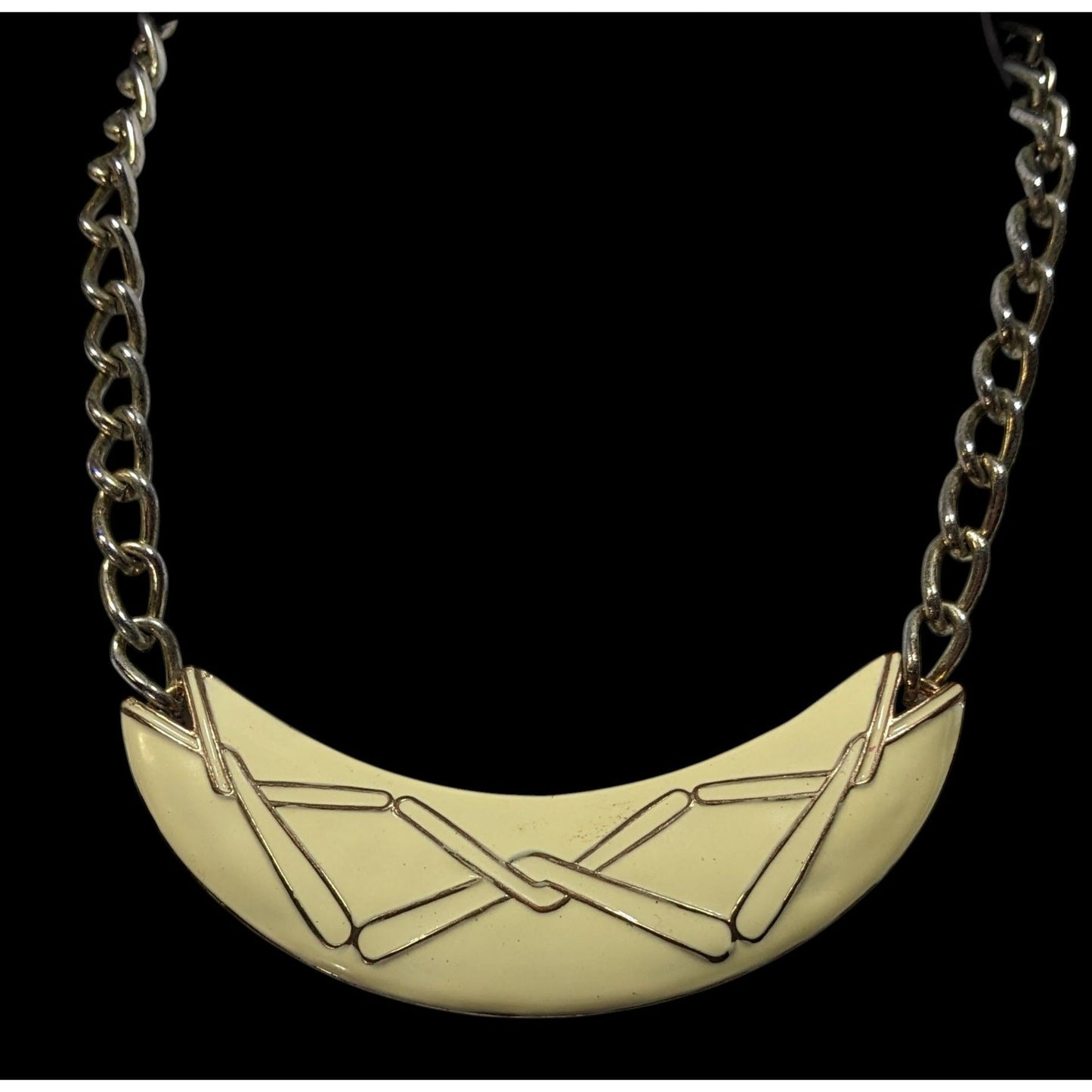 Vintage Abstract Modernist Cream And Gold Tone Statement Necklace