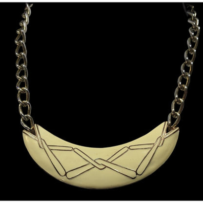 Vintage Abstract Modernist Cream And Gold Tone Statement Necklace