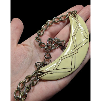Vintage Abstract Modernist Cream And Gold Tone Statement Necklace