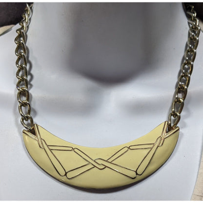 Vintage Abstract Modernist Cream And Gold Tone Statement Necklace