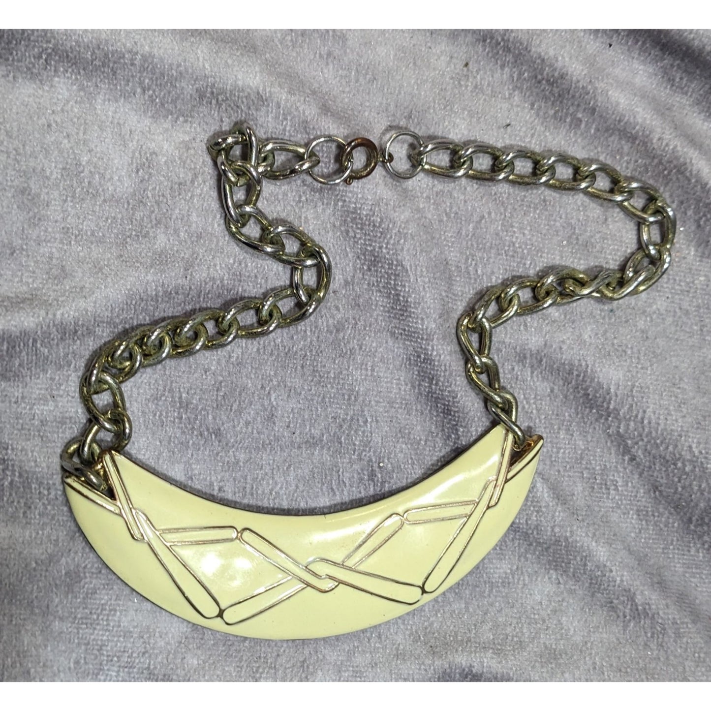 Vintage Abstract Modernist Cream And Gold Tone Statement Necklace