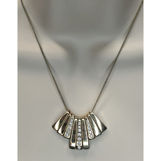 Vintage Glam Avon Gold-Tone Fan Necklace With Rhinestone Accents