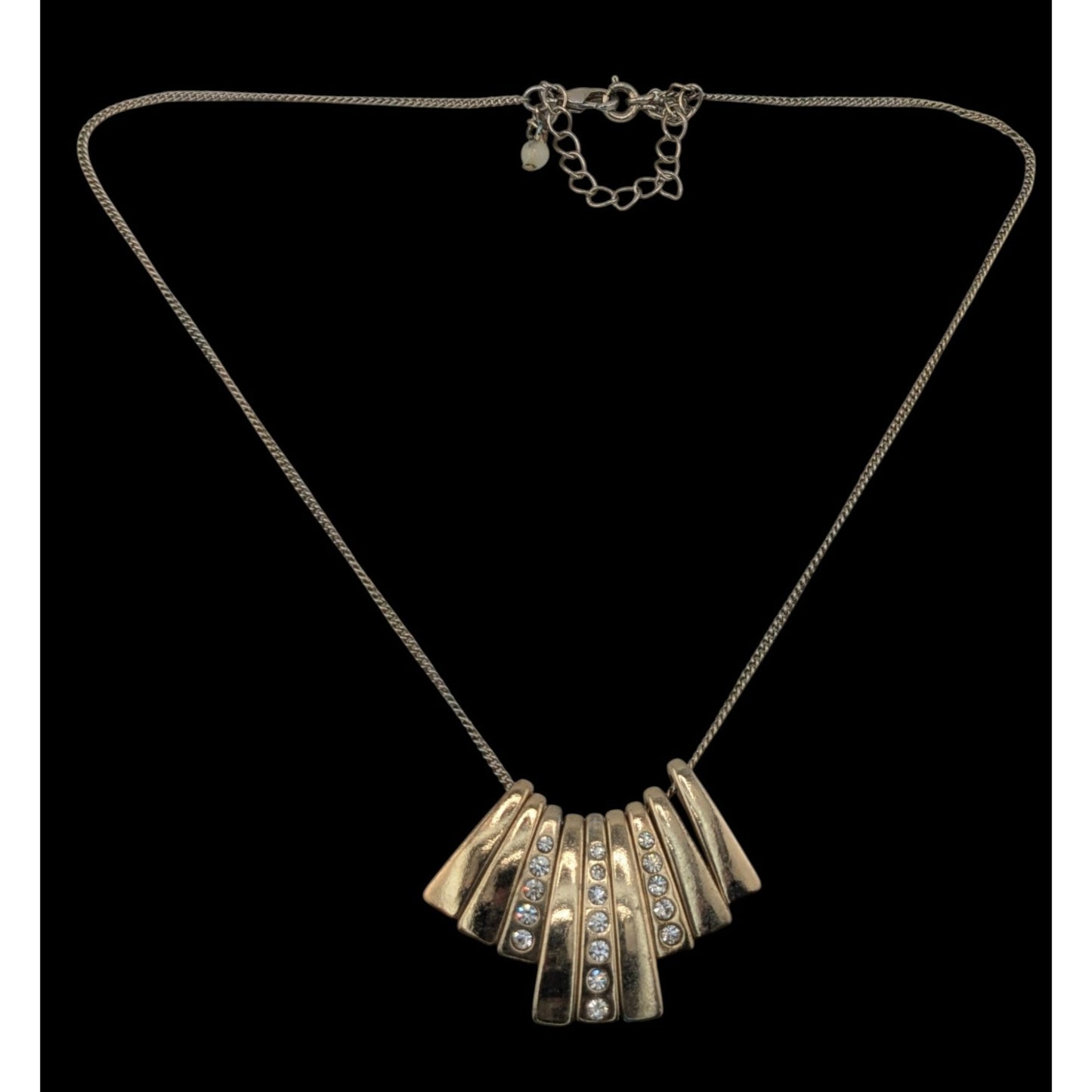Vintage Glam Avon Gold-Tone Fan Necklace With Rhinestone Accents