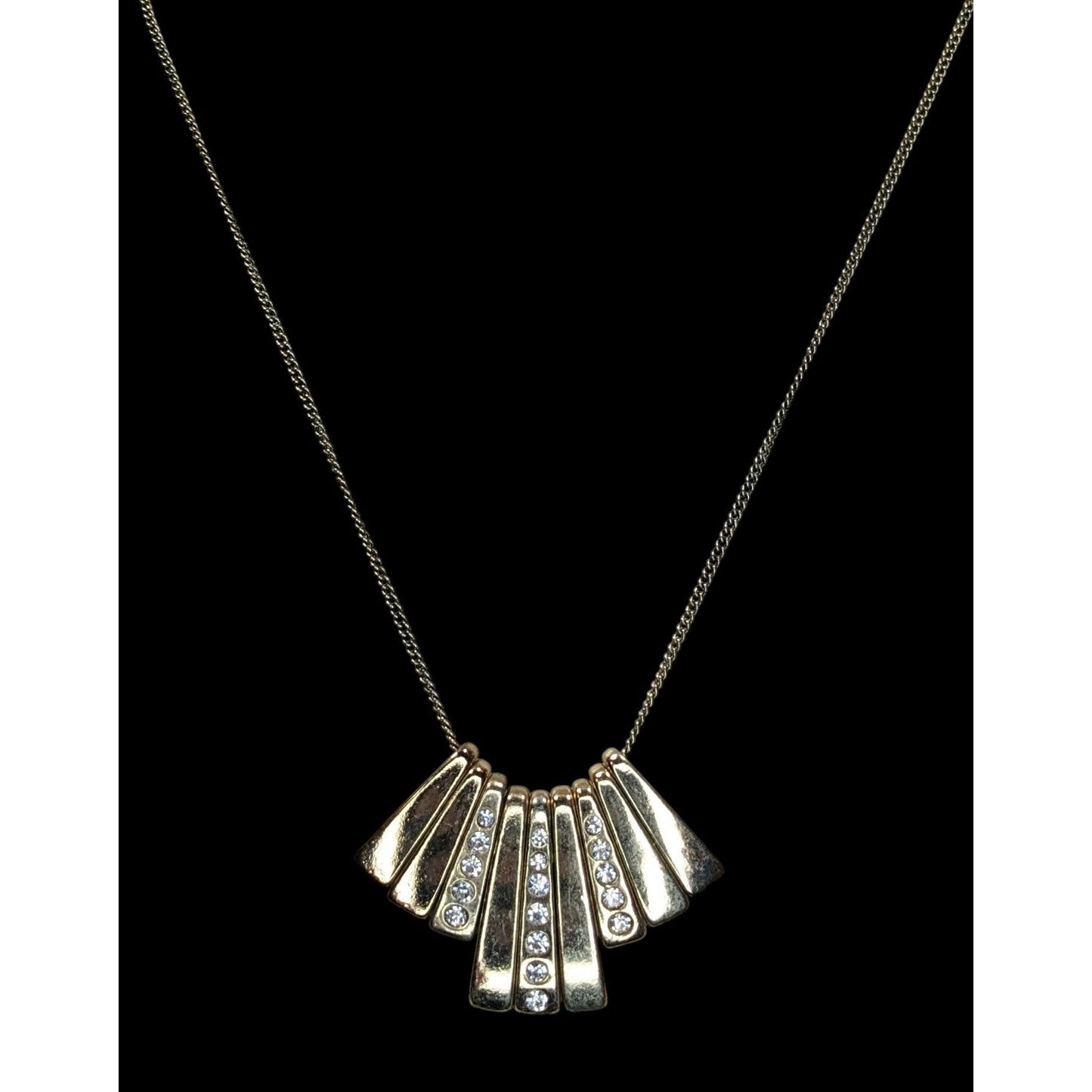 Vintage Glam Avon Gold-Tone Fan Necklace With Rhinestone Accents
