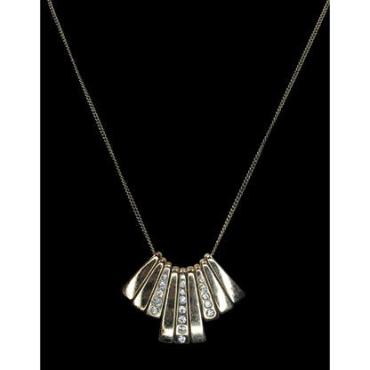 Vintage Glam Avon Gold-Tone Fan Necklace With Rhinestone Accents