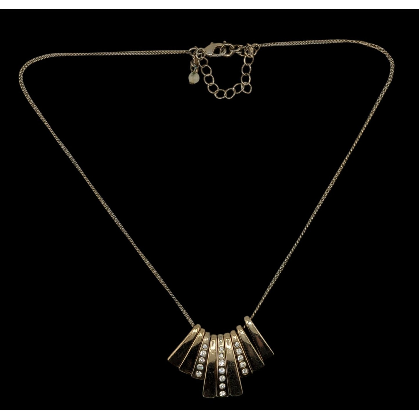 Vintage Glam Avon Gold-Tone Fan Necklace With Rhinestone Accents