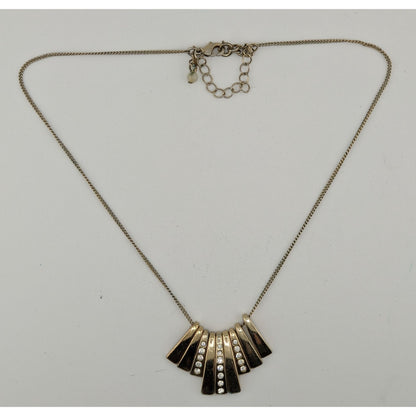 Vintage Glam Avon Gold-Tone Fan Necklace With Rhinestone Accents