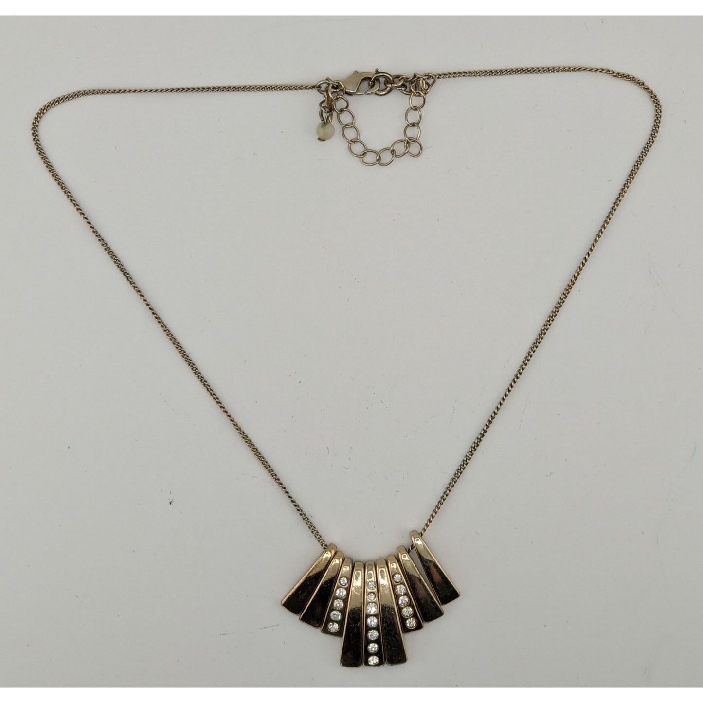 Vintage Glam Avon Gold-Tone Fan Necklace With Rhinestone Accents