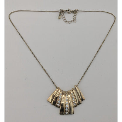 Vintage Glam Avon Gold-Tone Fan Necklace With Rhinestone Accents