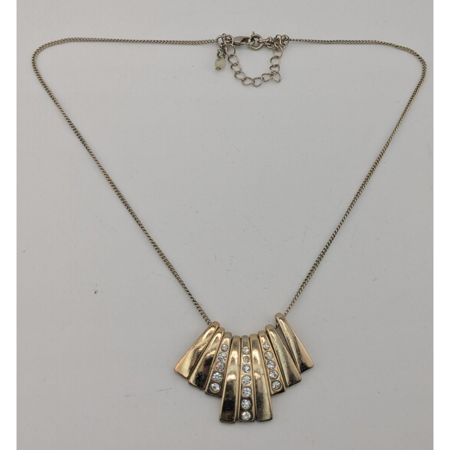 Vintage Glam Avon Gold-Tone Fan Necklace With Rhinestone Accents