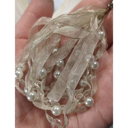 Elegant Ivory Ribbon & Faux Pearl Multi-Strand Necklace