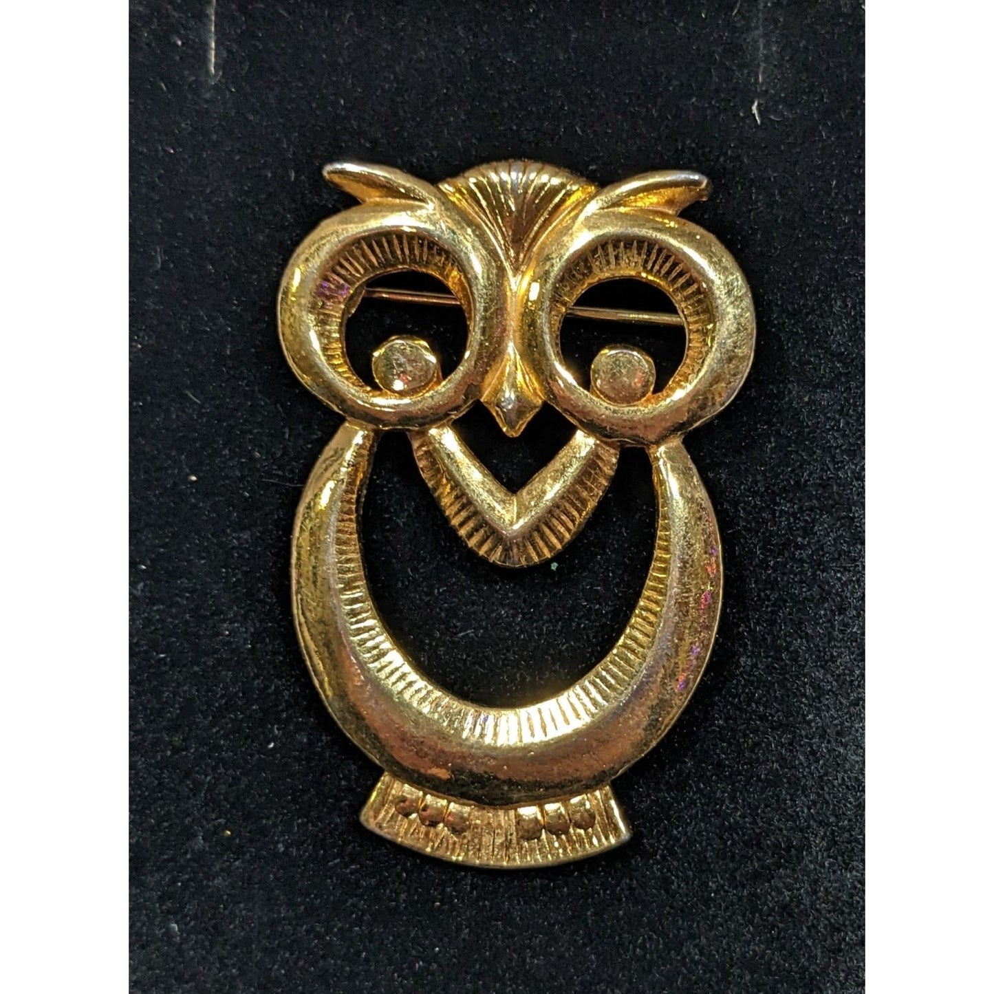 Vintage Nature Inspired Gold Tone Open Owl Brooch