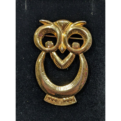 Vintage Nature Inspired Gold Tone Open Owl Brooch