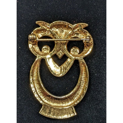 Vintage Nature Inspired Gold Tone Open Owl Brooch