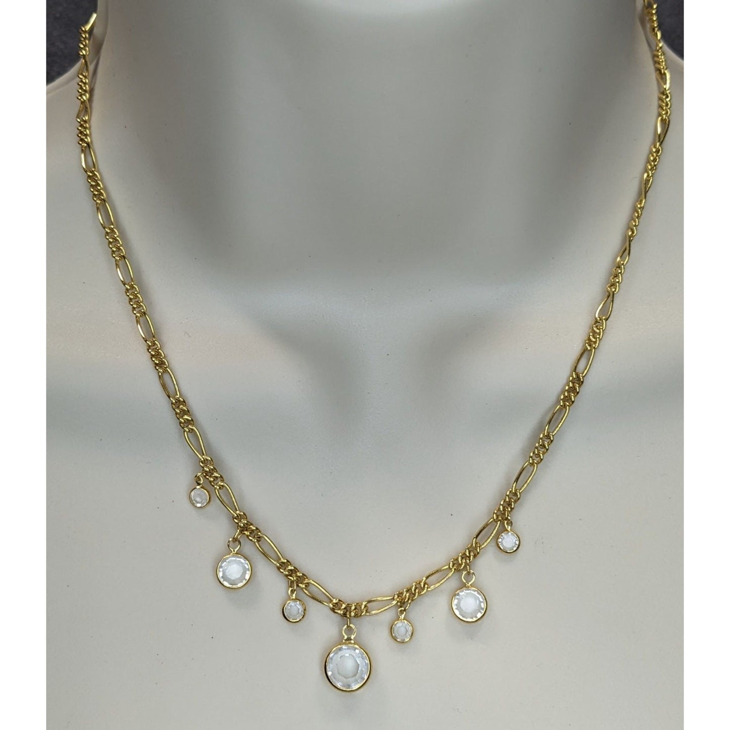 Boho Gold Figaro Chain Crystal Dangle Necklace Y2K Romantic Glam Jewelry