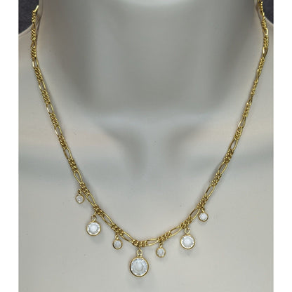 Boho Gold Figaro Chain Crystal Dangle Necklace Y2K Romantic Glam Jewelry