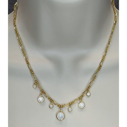Boho Gold Figaro Chain Crystal Dangle Necklace Y2K Romantic Glam Jewelry