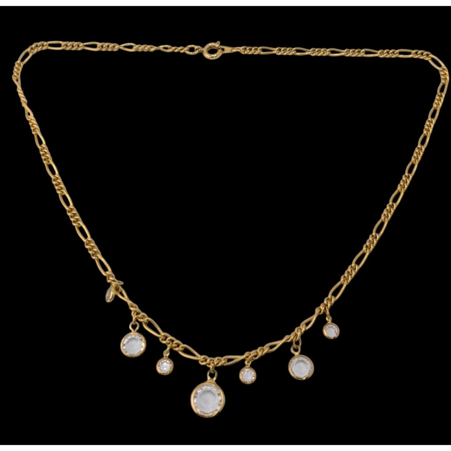 Boho Gold Figaro Chain Crystal Dangle Necklace Y2K Romantic Glam Jewelry