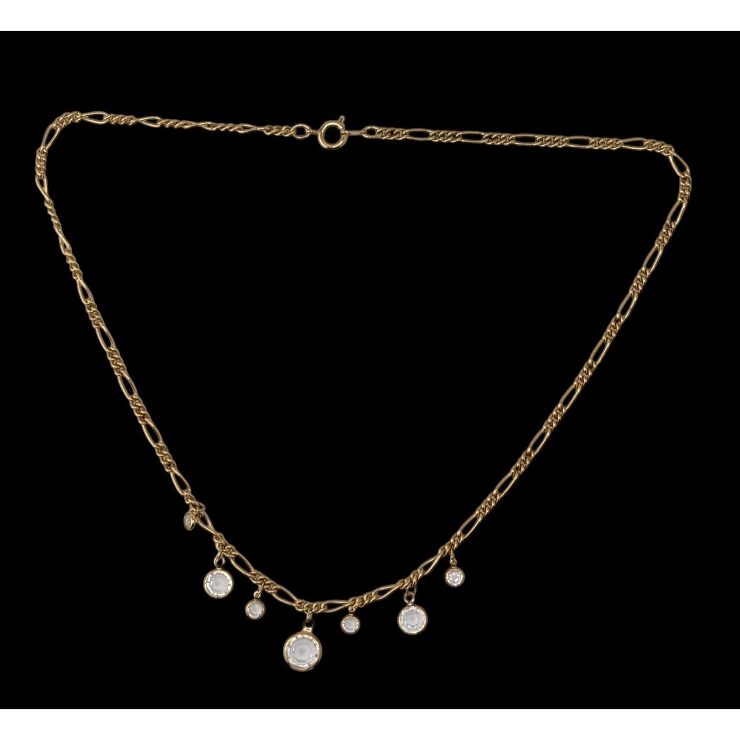 Boho Gold Figaro Chain Crystal Dangle Necklace Y2K Romantic Glam Jewelry