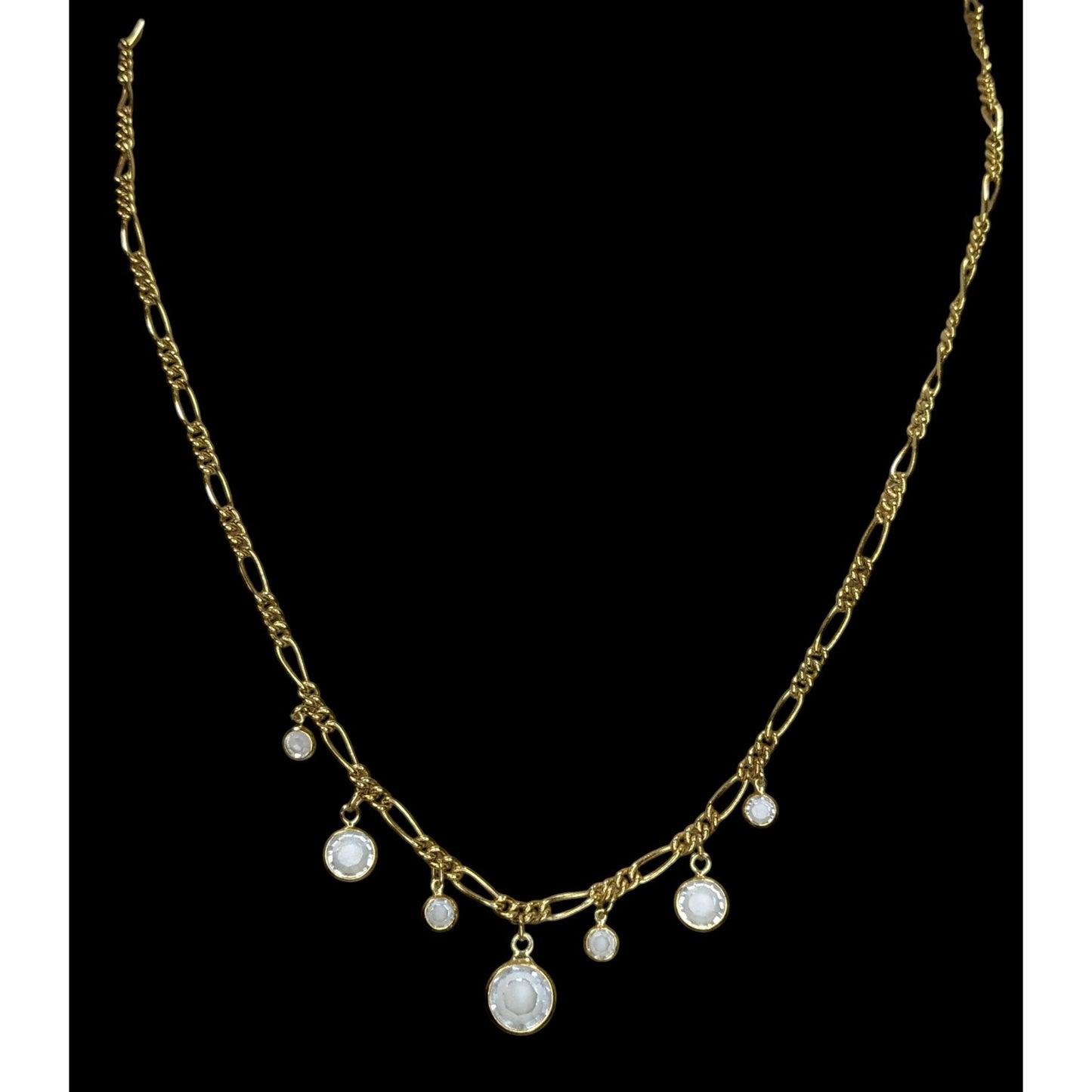 Boho Gold Figaro Chain Crystal Dangle Necklace Y2K Romantic Glam Jewelry