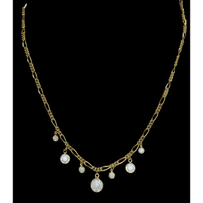 Boho Gold Figaro Chain Crystal Dangle Necklace Y2K Romantic Glam Jewelry