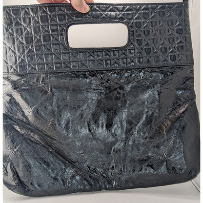 Vintage 90s Gothic Quilted Black Tote Bag With Cutout Handle By Necessary Objects