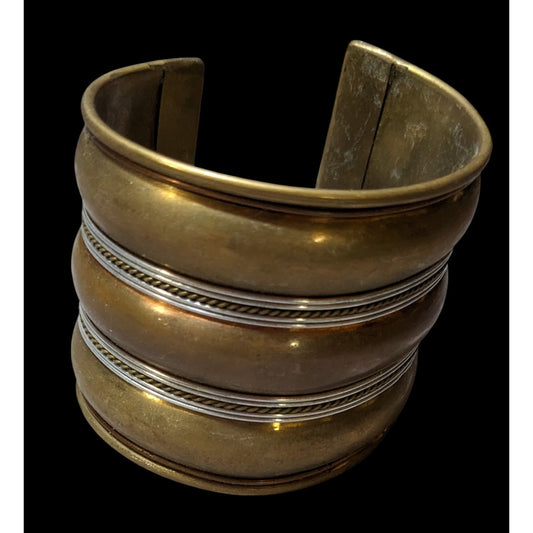 Vintage Layered Bronze And Silver Tone Cuff Bracelet