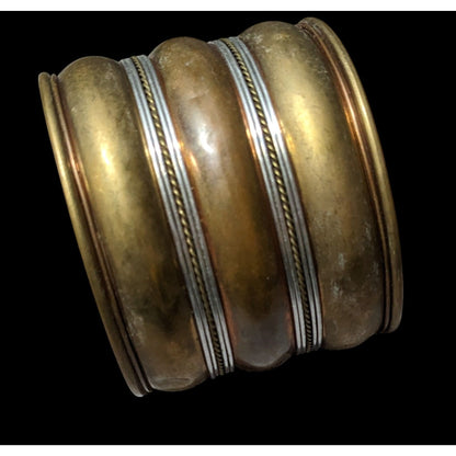 Vintage Layered Bronze And Silver Tone Cuff Bracelet