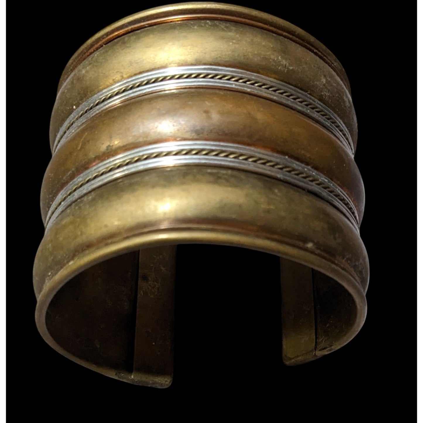 Vintage Layered Bronze And Silver Tone Cuff Bracelet