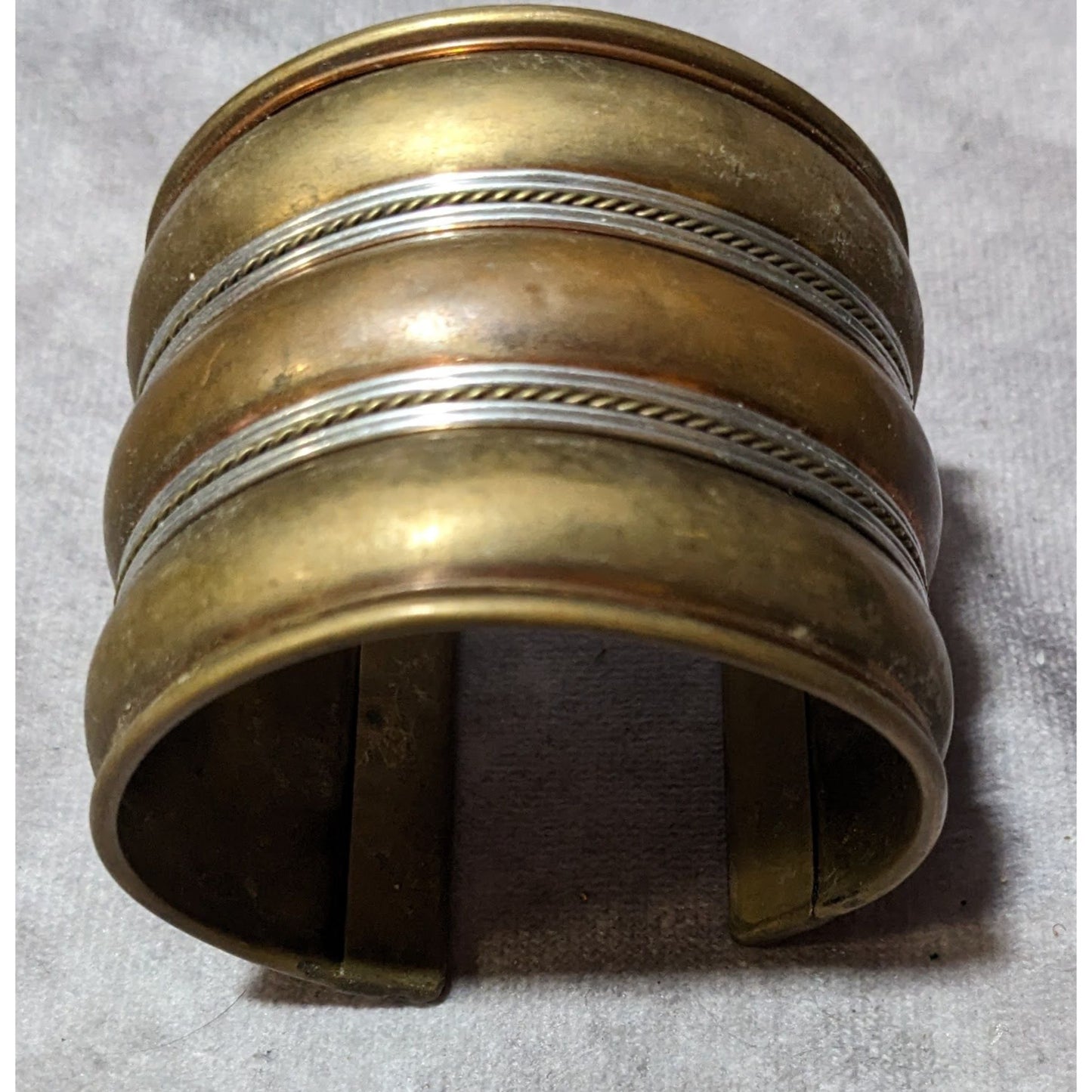 Vintage Layered Bronze And Silver Tone Cuff Bracelet