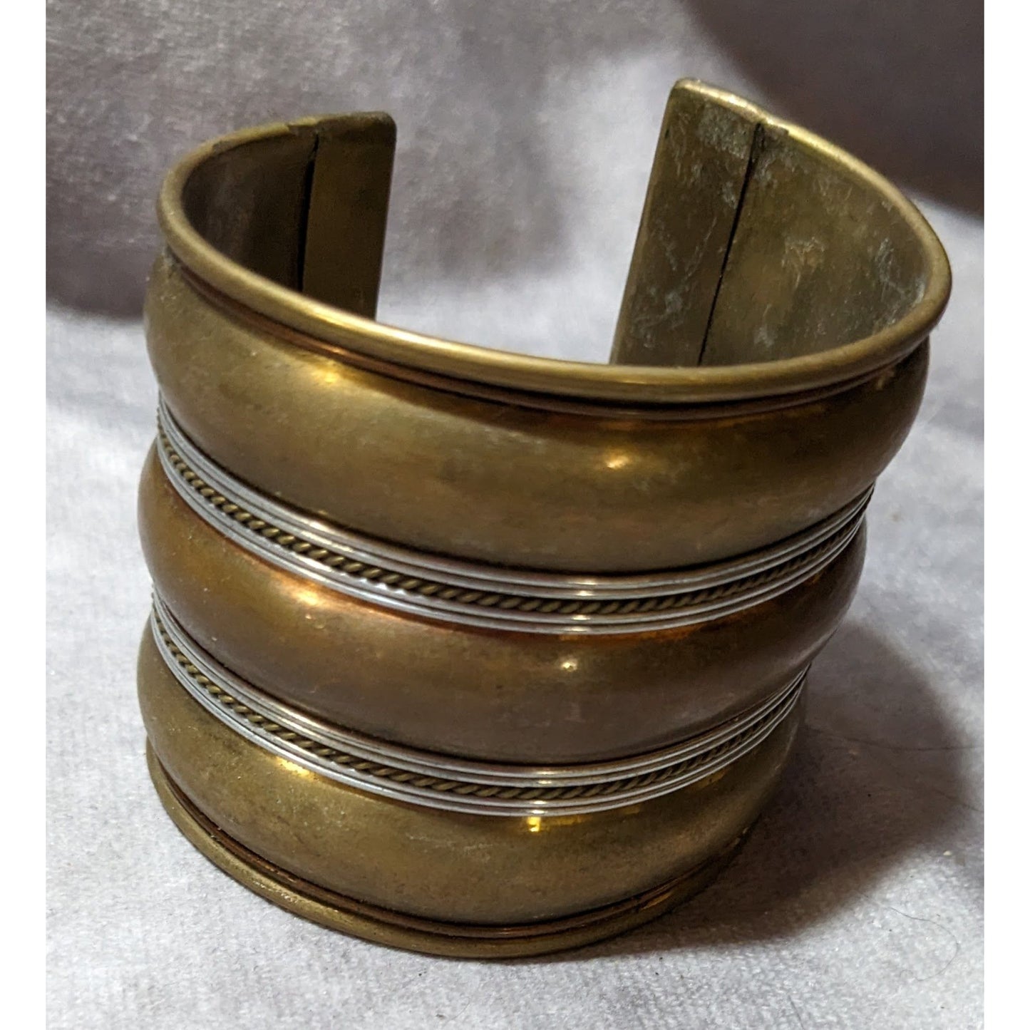 Vintage Layered Bronze And Silver Tone Cuff Bracelet