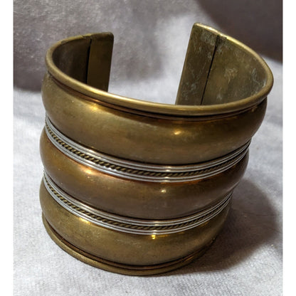 Vintage Layered Bronze And Silver Tone Cuff Bracelet