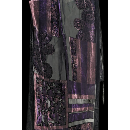 Vintage Burnt Velvet Abstract Scarf With Fringe 61"x20" Purple & Black