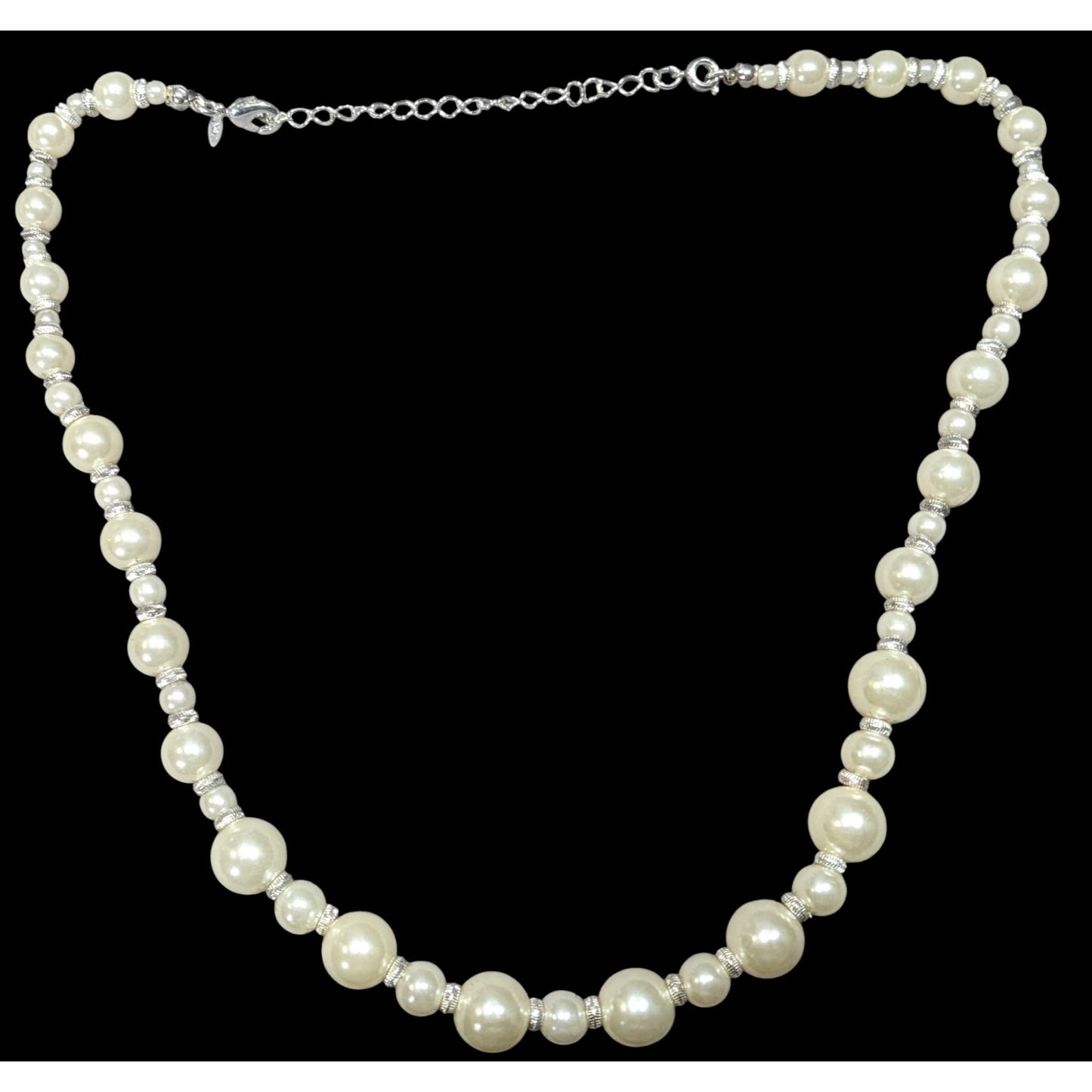 Vintage Avon White Faux Pearl Necklace With Silver Tone Accents