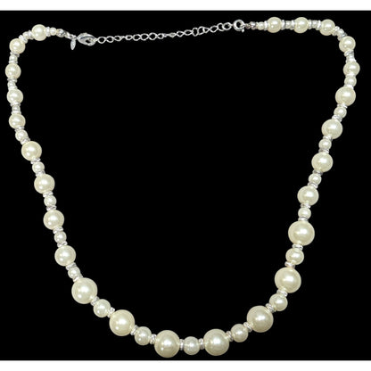 Vintage Avon White Faux Pearl Necklace With Silver Tone Accents