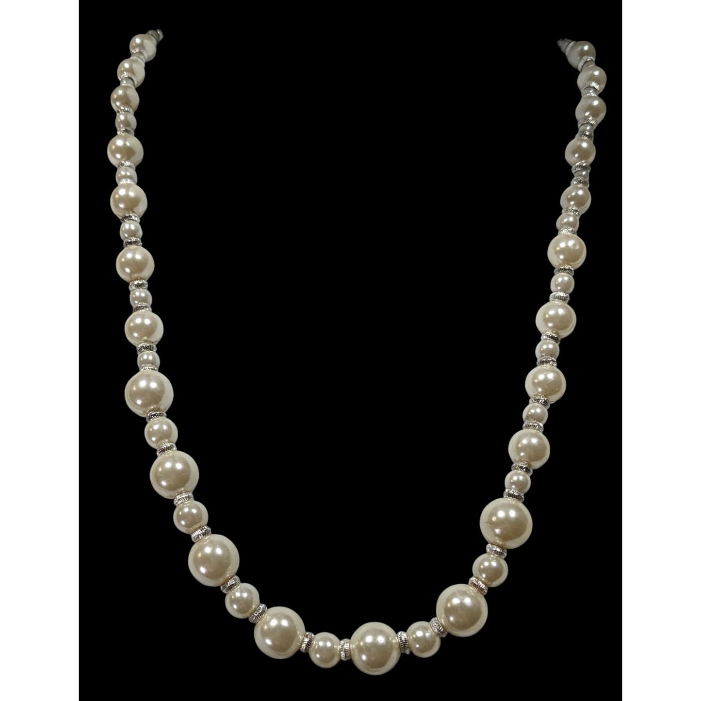 Vintage Avon White Faux Pearl Necklace With Silver Tone Accents