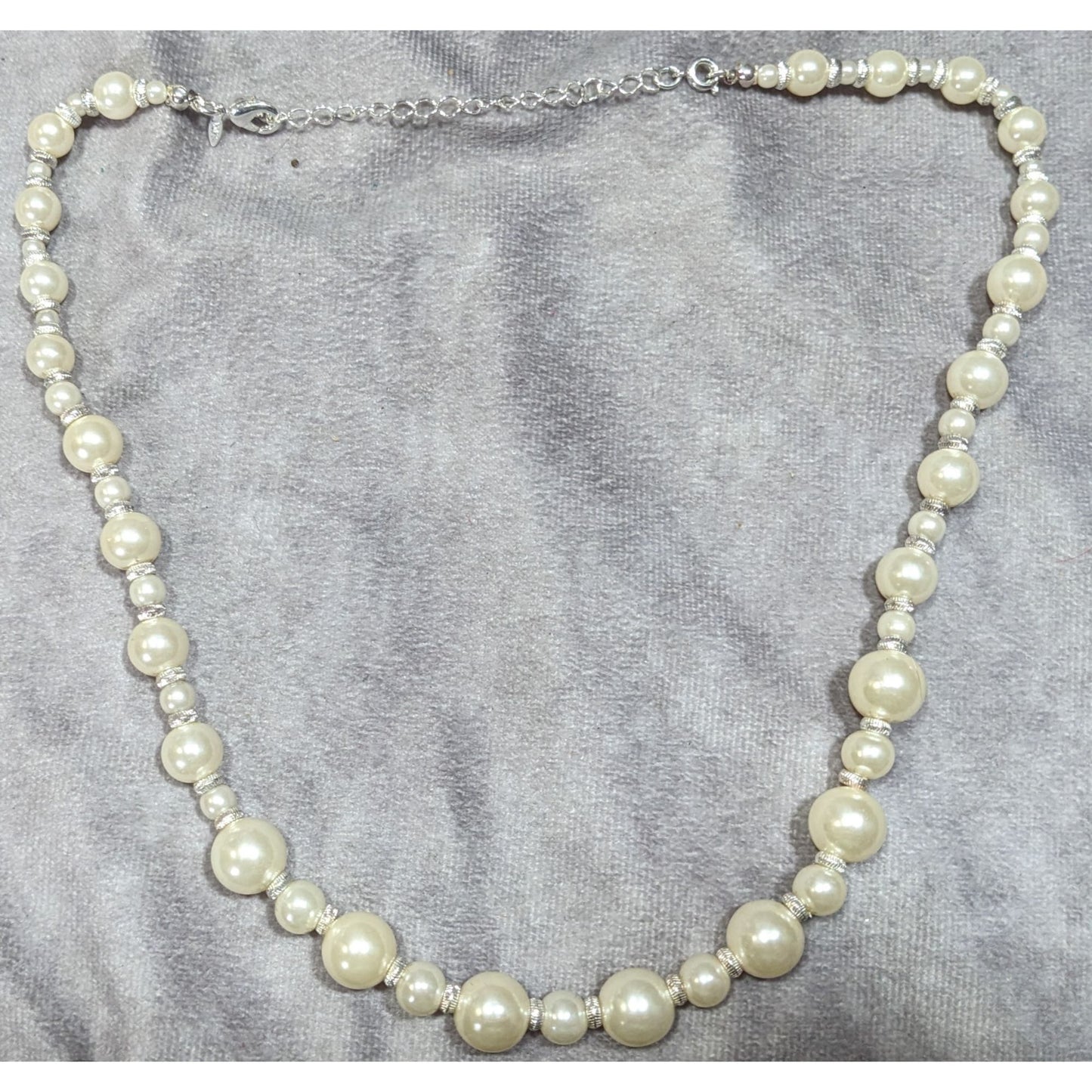 Vintage Avon White Faux Pearl Necklace With Silver Tone Accents