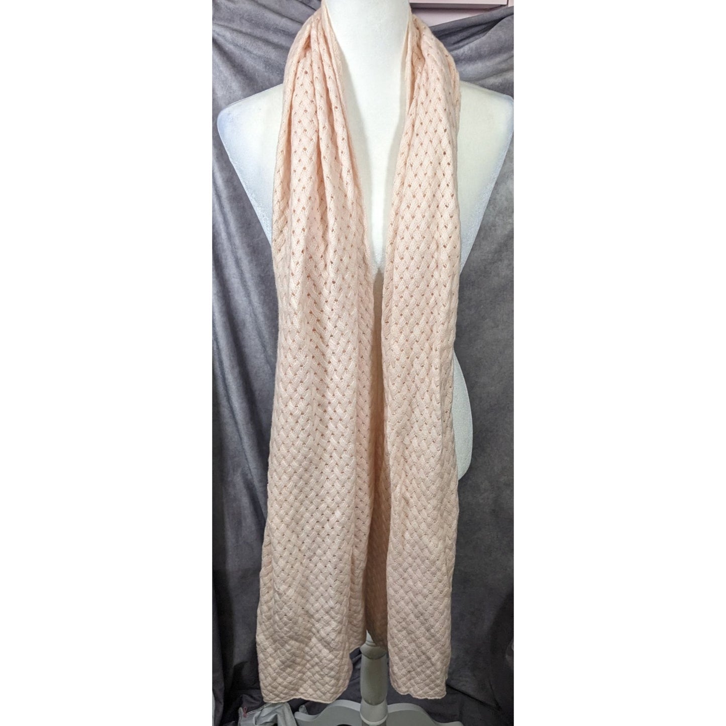 Preppy J.Crew Pale Peach Braided Knit Wool Scarf