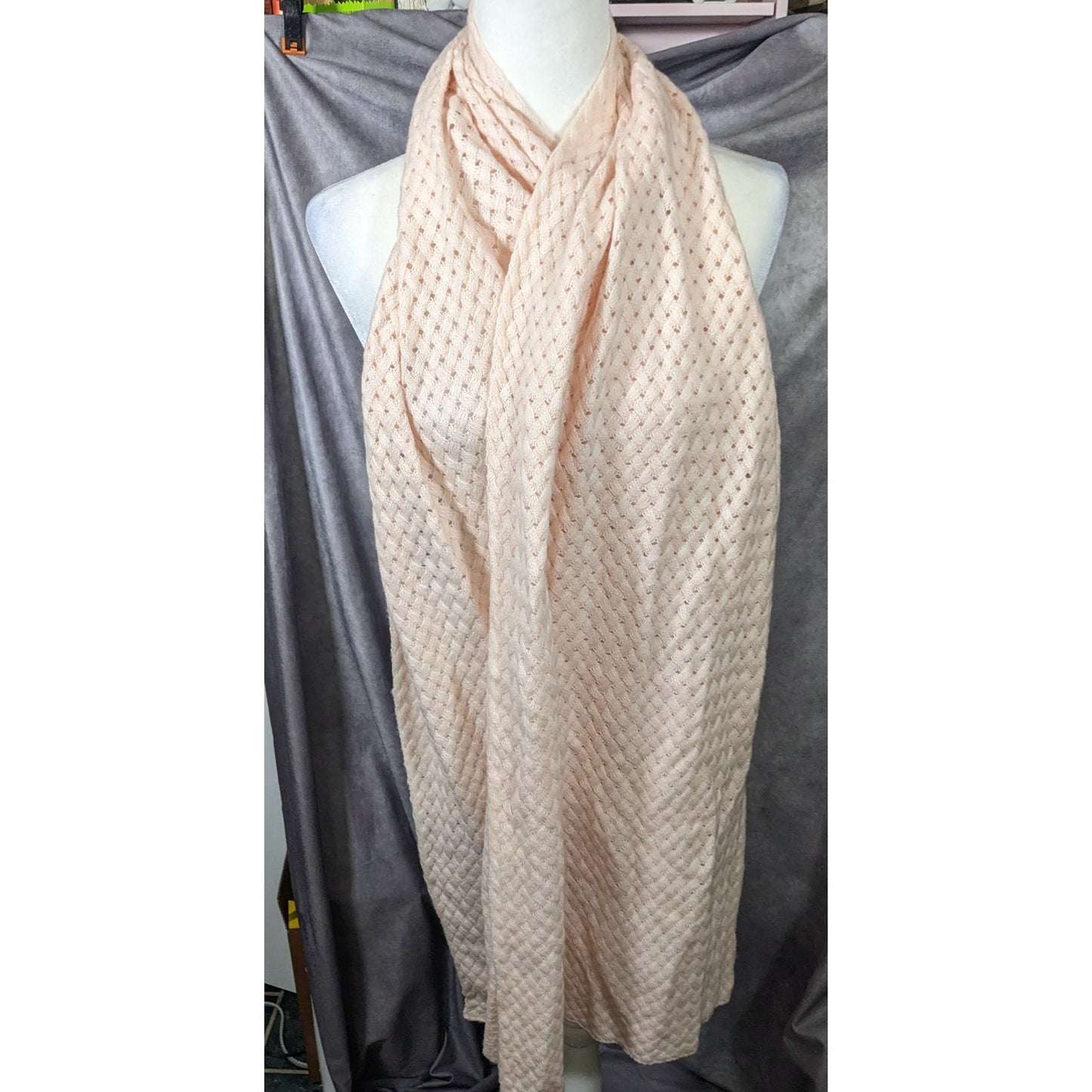 Preppy J.Crew Pale Peach Braided Knit Wool Scarf