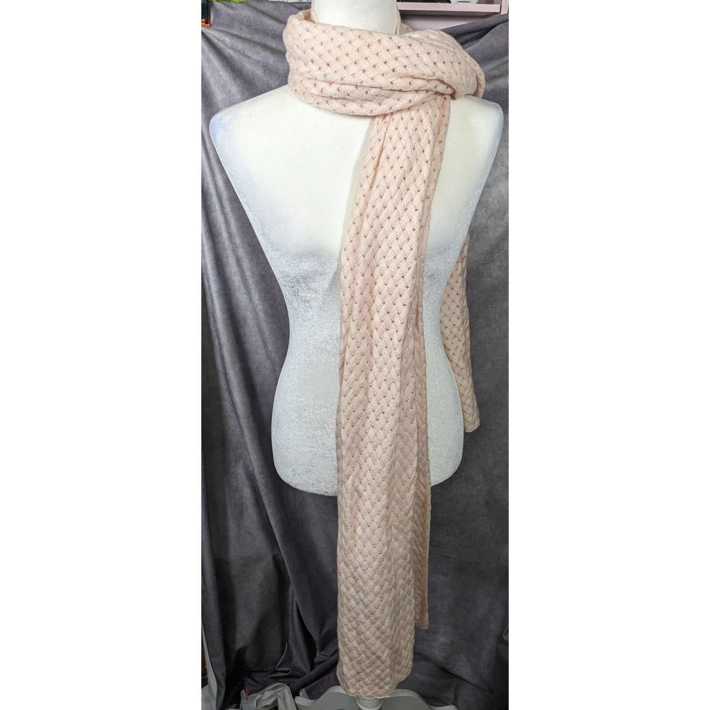 Preppy J.Crew Pale Peach Braided Knit Wool Scarf