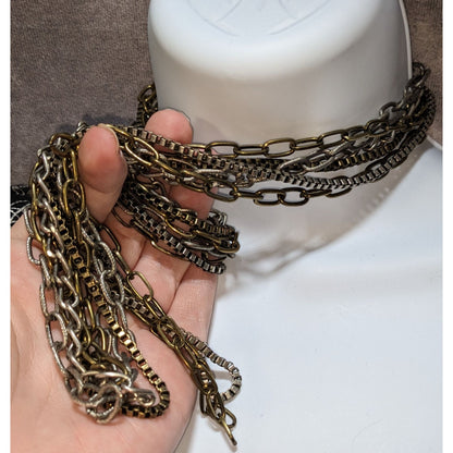 Grunge Layered Multi-Strand Chain Necklace In Mixed Metals