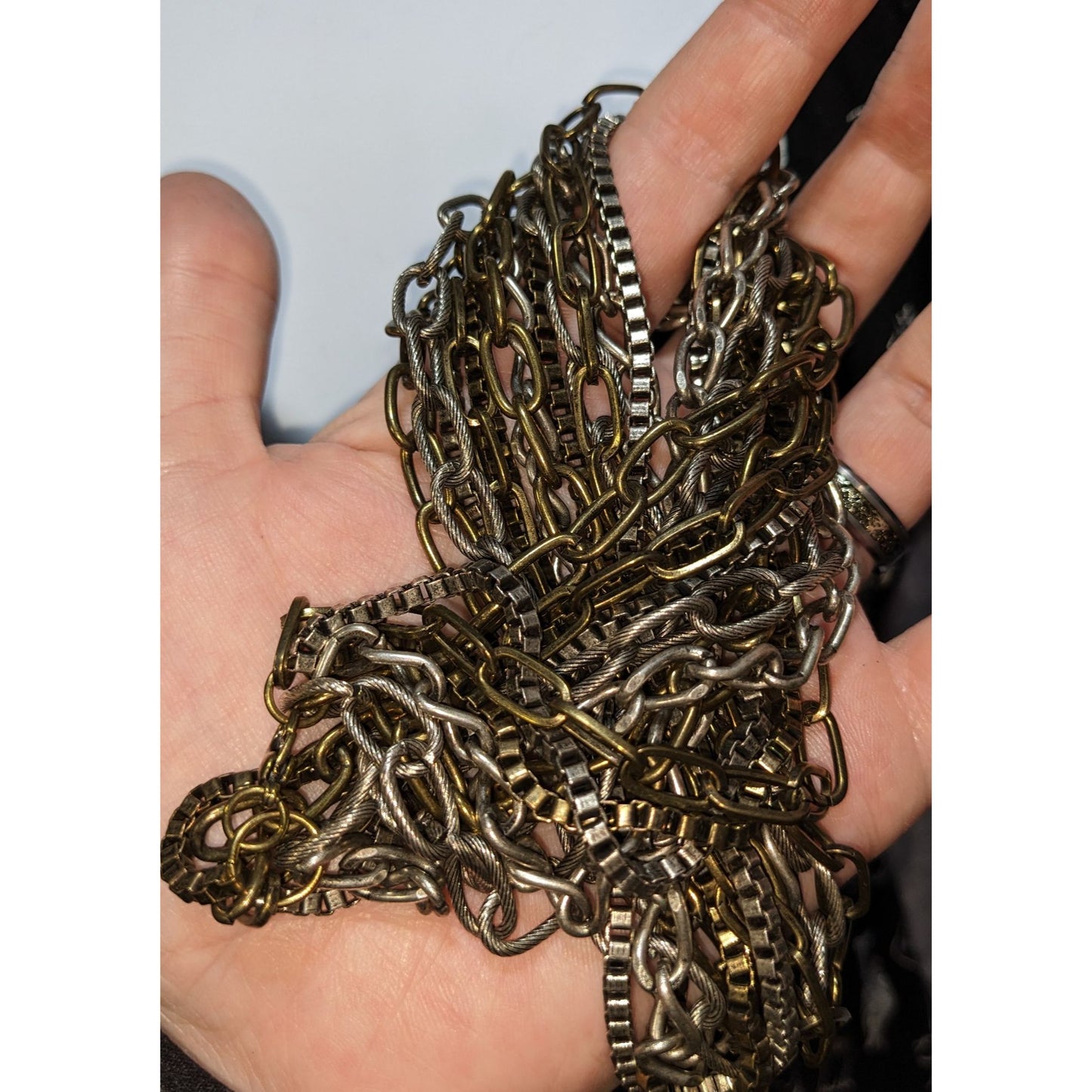Grunge Layered Multi-Strand Chain Necklace In Mixed Metals