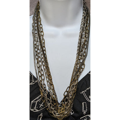 Grunge Layered Multi-Strand Chain Necklace In Mixed Metals