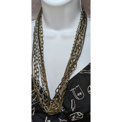 Grunge Layered Multi-Strand Chain Necklace In Mixed Metals