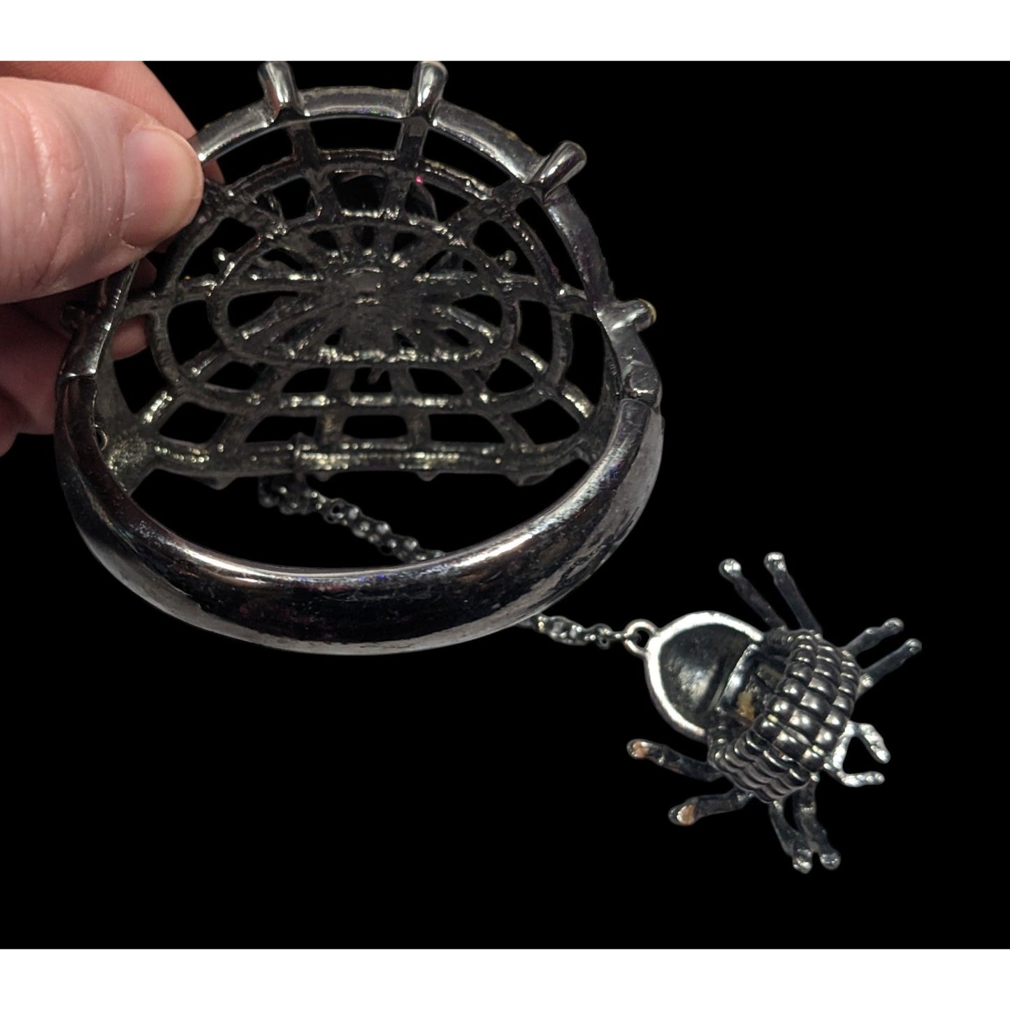 Glam Goth Spider Hinge Bracelet Ring Attached With Chain