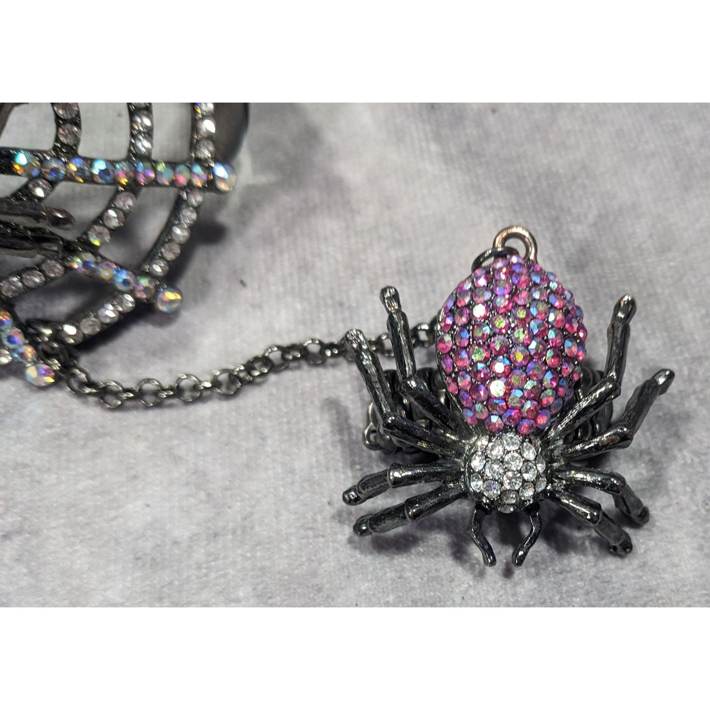 Glam Goth Spider Hinge Bracelet Ring Attached With Chain