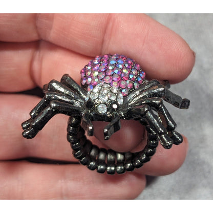 Glam Goth Spider Hinge Bracelet Ring Attached With Chain