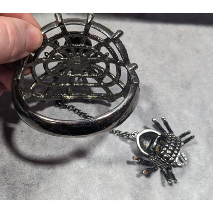 Glam Goth Spider Hinge Bracelet Ring Attached With Chain